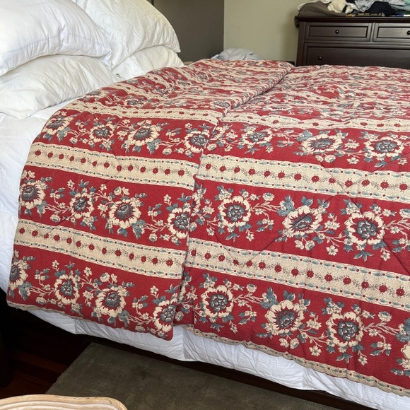 Ralph Lauren Cassie French Country Stripe King Size Comforter Red Blue - Picture 1 of 8